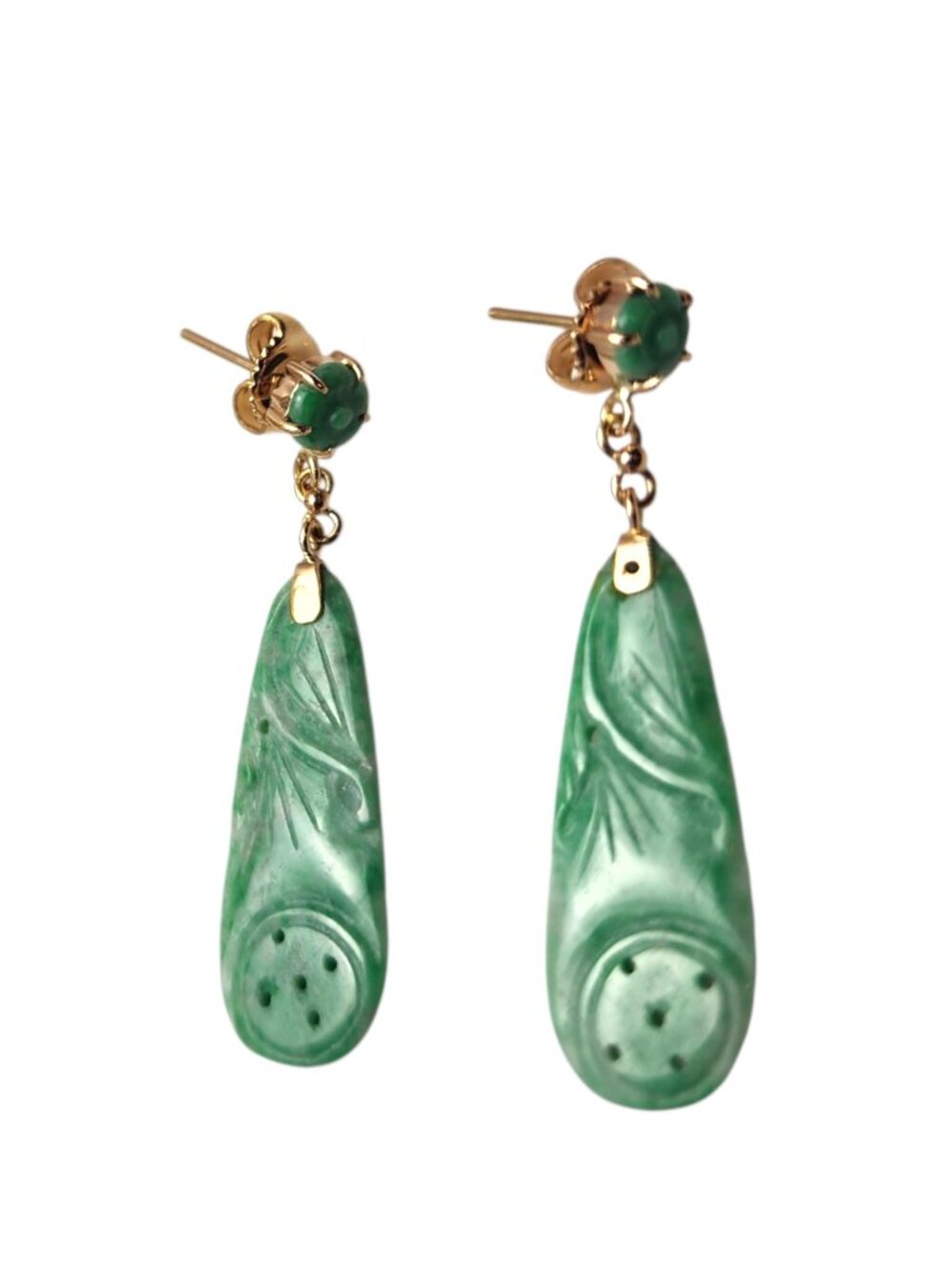 14K Yellow Gold Jade Drop Earrings #25824